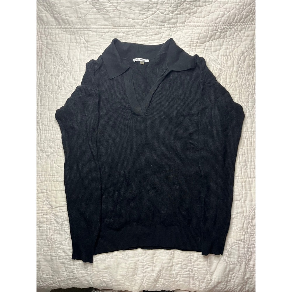 Soft, stylish Vila Milano Blk Knit Polo Sweater VNeck Long Sleeve Rayon Blend, M